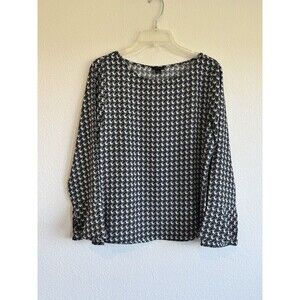 Ann Taylor Women's Black White Houndstooth Blouse Flare Sleeve Career Small
